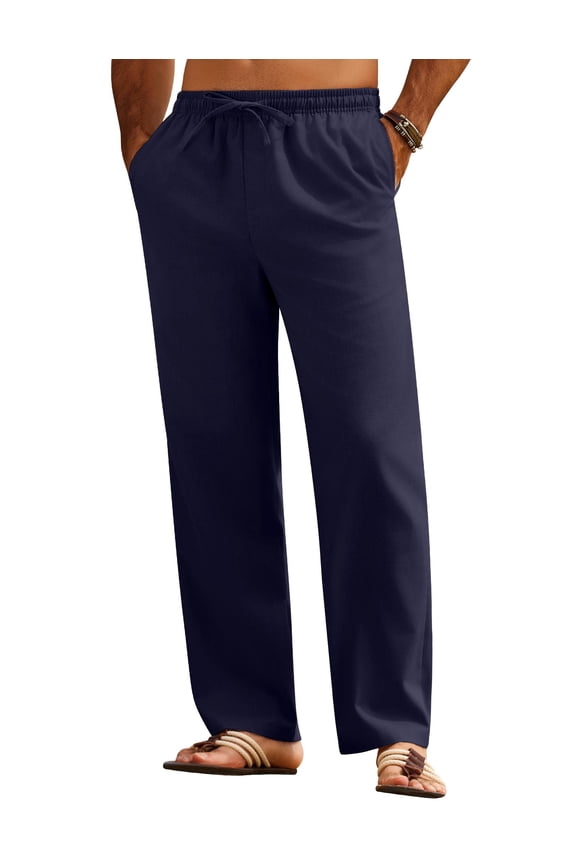 Men's Linen Pants Drawstring Casual Loose Fit Beach Summer Yoga Pants Lightweight Linen Trousers