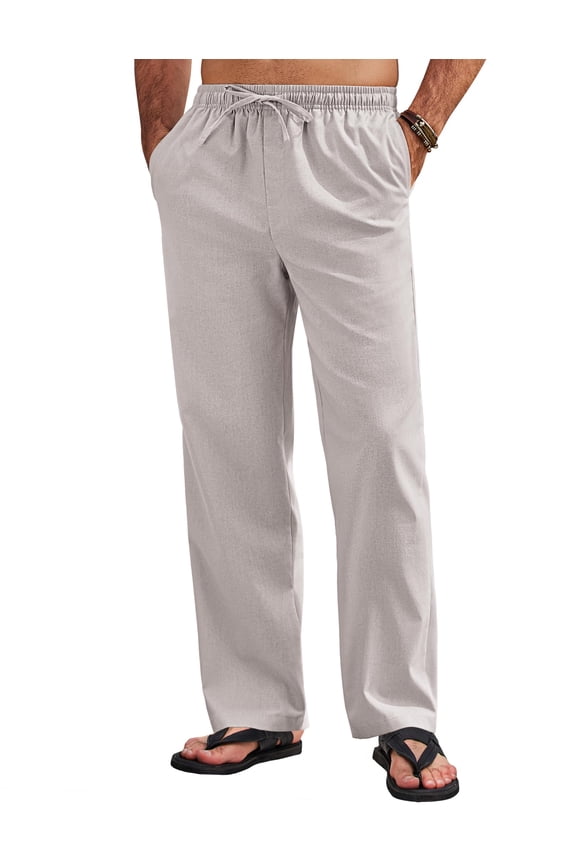 Men's Linen Pants Drawstring Casual Loose Fit Beach Summer Yoga Pants Lightweight Linen Trousers