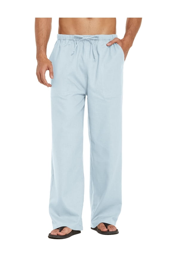 Men's Linen Pants Stretchy Waist Linen Pant Beach Weeding Linen Pants
