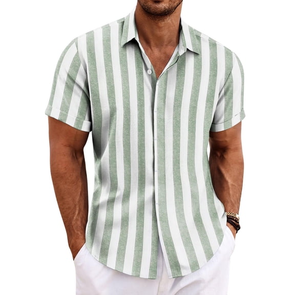 COOFANDY Men's Linen Shirts Short Sleeve Casual Shirt Button Down Shirt for Men Beach Summer Wedding Shirt
