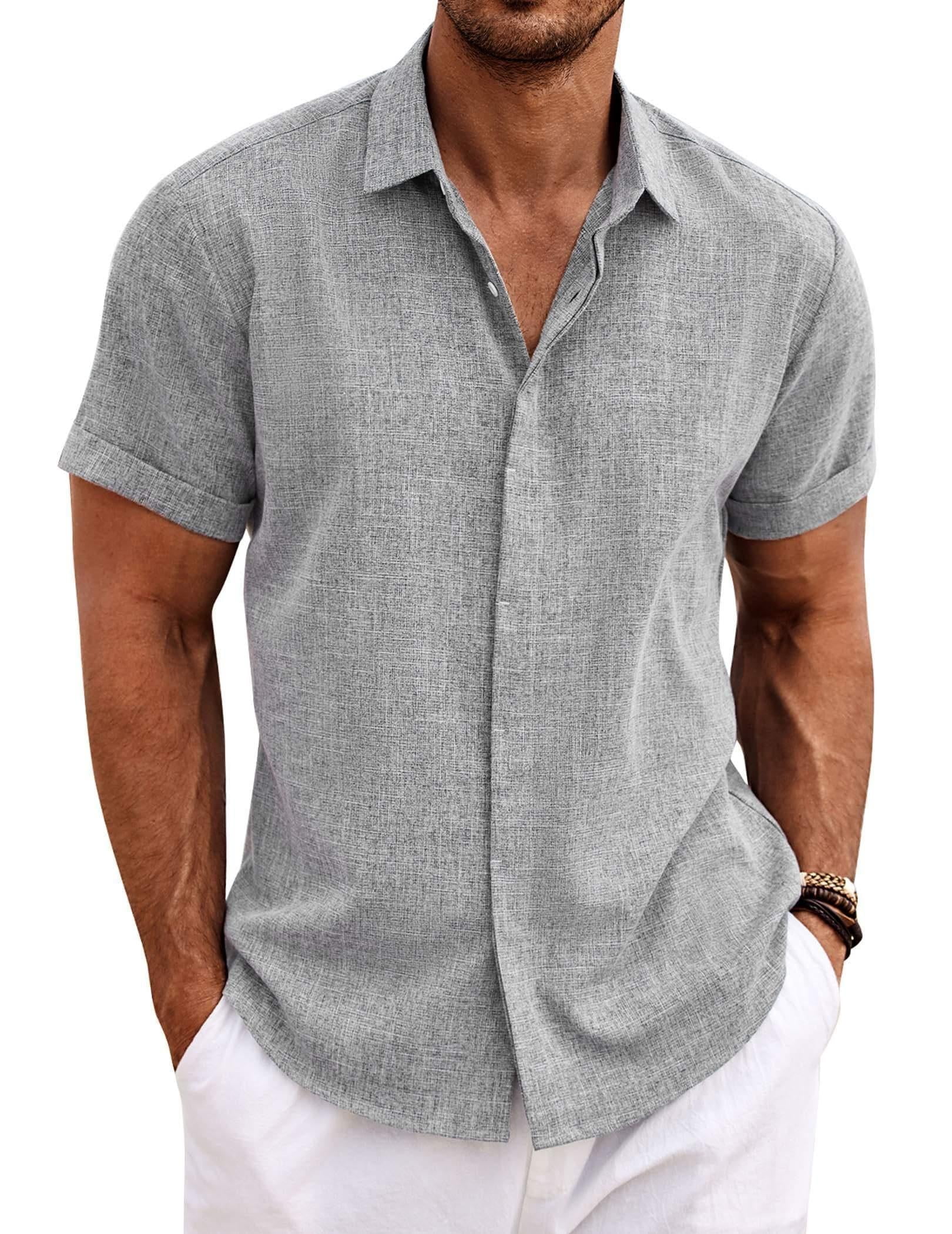 COOFANDY Men's Linen Shirts Short Sleeve Casual Shirt Button Down Shirt ...