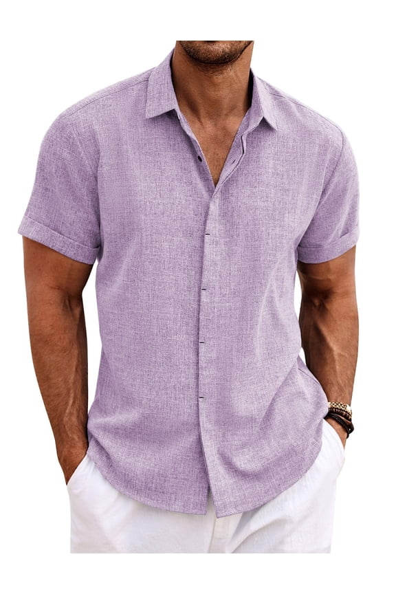 Men's Linen Shirts Short Sleeve Casual Shirt Button Down Shirt for Men Beach Summer Wedding Shirt