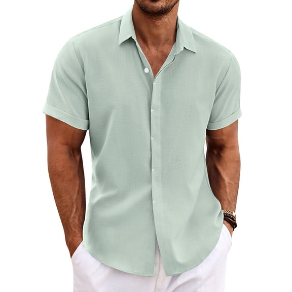 COOFANDY Men's Linen Shirts Short Sleeve Casual Shirt Button Down Shirt for Men Beach Summer Wedding Shirt