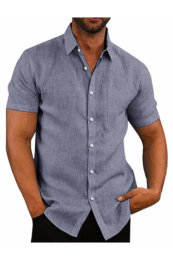 Men's Linen Shirt Textured Designer Western Work Regular Fit Shirt Short Sleeve