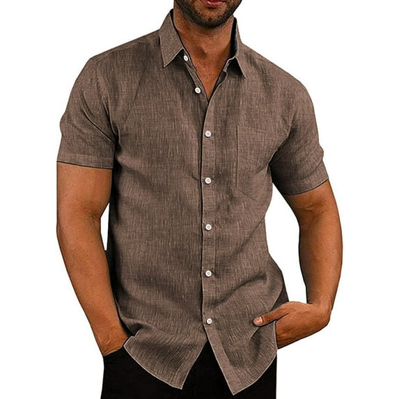 COOFANDY Men's Linen Shirt Textured Designer Western Work Regular Fit Shirt Short Sleeve