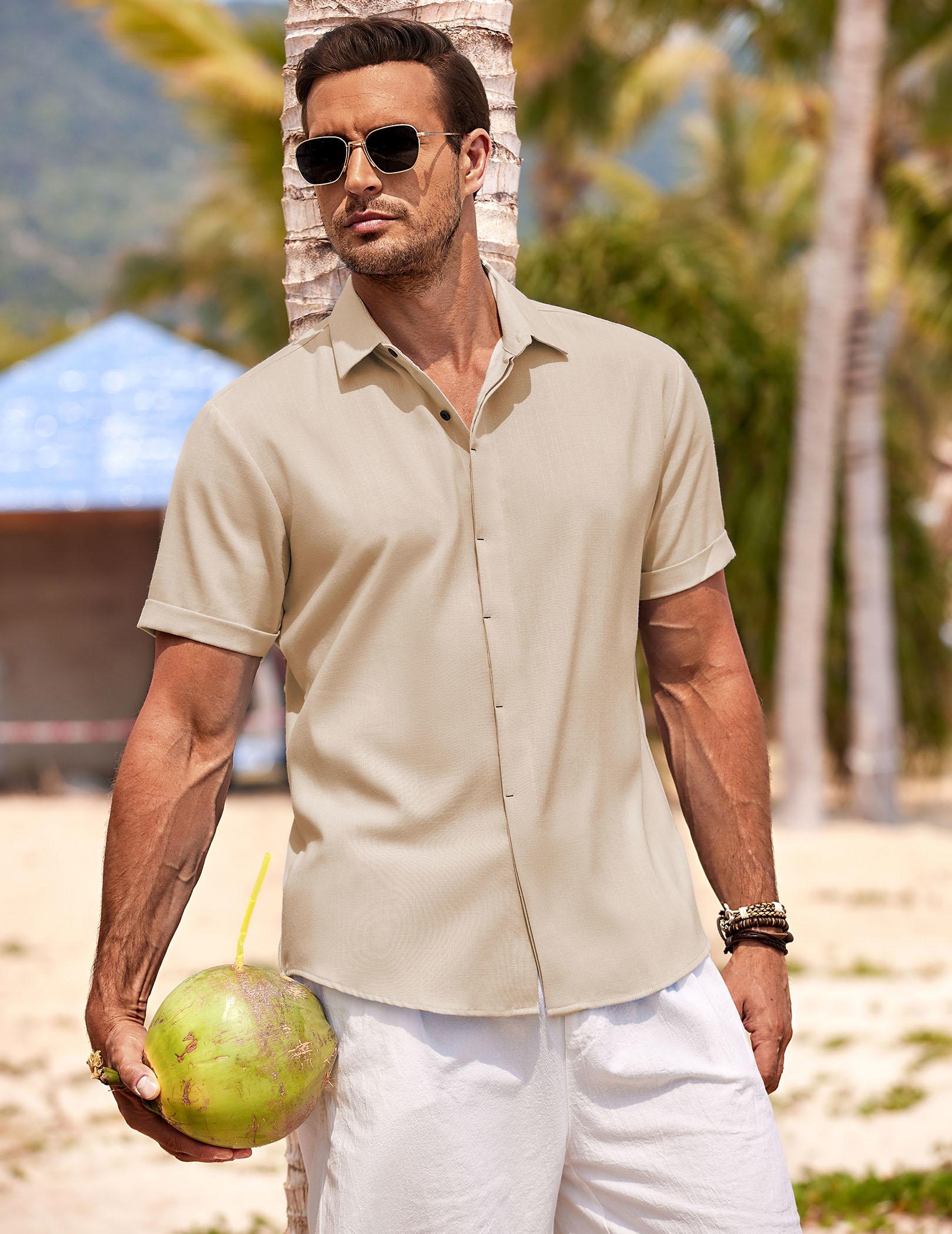 COOFANDY Men's Short Sleeve Linen Shirt - Casual Button Down For Summer, Beach & Vacation