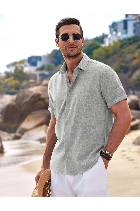 Men's Linen Shirt Short Sleeve Button Down Casual Shirt Beach Clothing Fashion Summer Tops