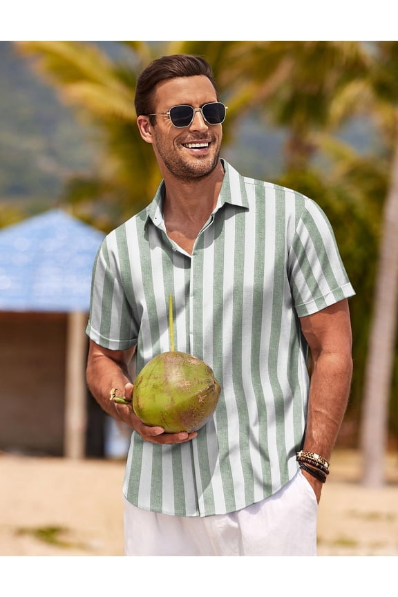 Men's Linen Shirts Short Sleeve Casual Shirt Button Down Shirt for Men Beach Summer Wedding Shirt