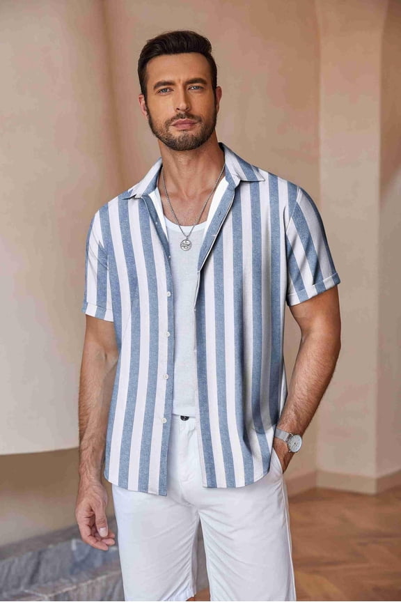 Men's Linen Shirts Short Sleeve Casual Shirt Button Down Shirt for Men Beach Summer Wedding Shirt