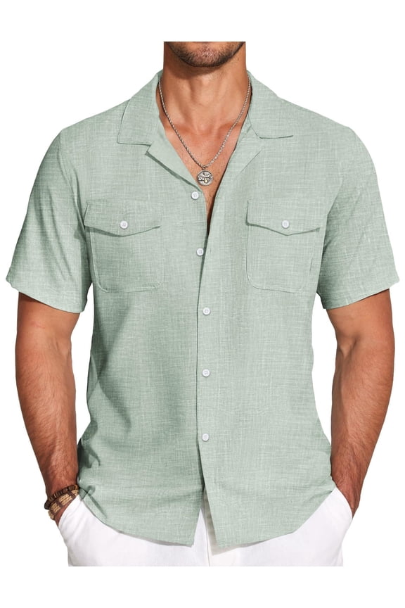 Men's Casual Button Up Cotton Linen Camp Collar Wrinkle Free Shirt Lightweight Novelty Mexican Shirts