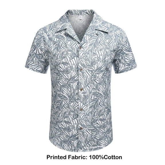 COOFANDY Men Cotton Linen Shirts Short Sleeve Button Down Relaxed Fit Floral Beach Shirts