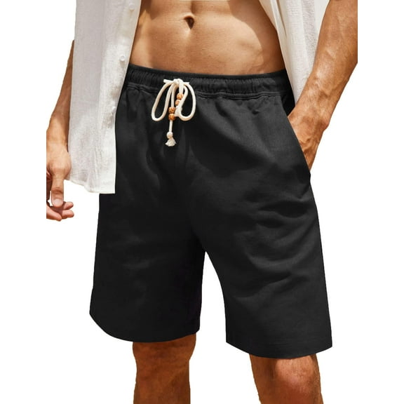 COOFANDY Mens Casual Linen Shorts Stretchy Drawstring Waistband Lounge Shorts