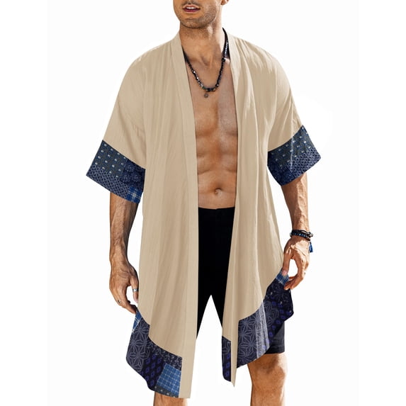 COOFANDY Men's Long Cardigan Cotton Kimono Robe Lightweight Casual Beach Drape Cape