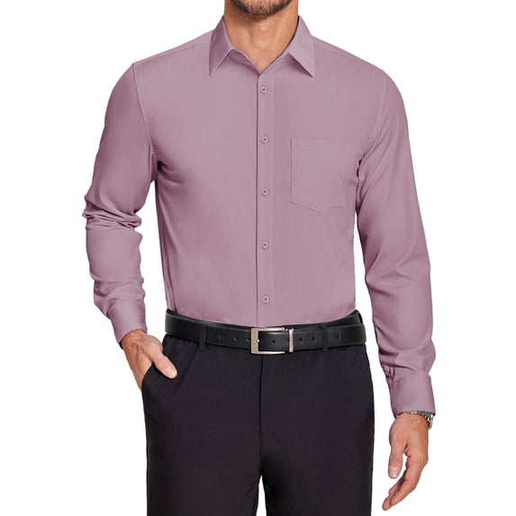 COOFANDY Men's Long Sleeve Button Down Dress Shirts Wrinkle Free Regular Fit Formal Muscle Fit Shirt Dark Pink L