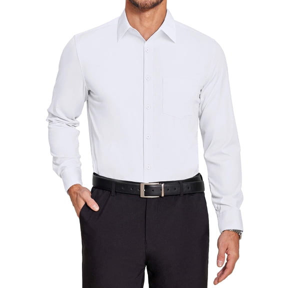 COOFANDY Men's Long Sleeve Button Down Dress Shirts Wrinkle Free Regular Fit Formal Muscle Fit Shirt White S