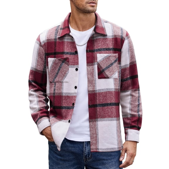 Coshow Men's Long Sleeve Button Down Flannel Shirt Jacket Casual Plaid Lined Shirts