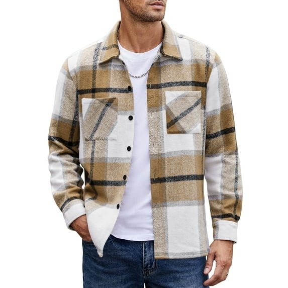 Coshow Men's Long Sleeve Button Down Flannel Shirt Jacket Casual Plaid Lined Shirts