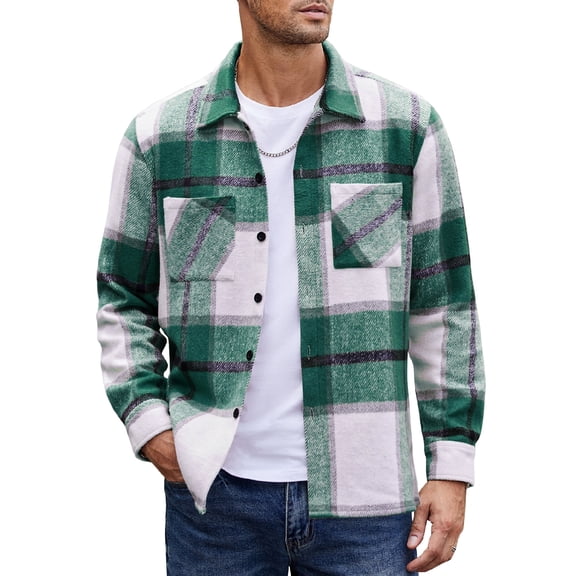 Coshow Men's Long Sleeve Button Down Flannel Shirt Jacket Casual Plaid Lined Shirts