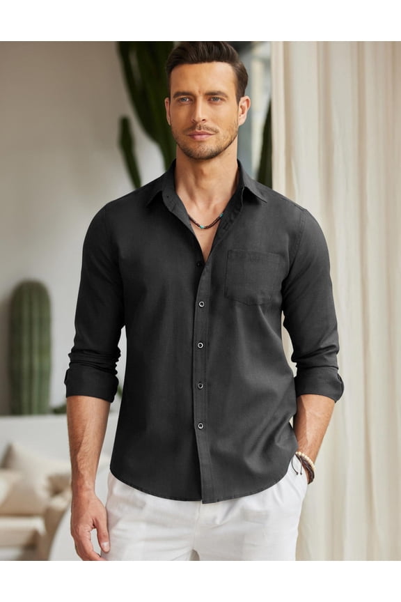 Mens Cotton Twill Oxford Dress Shirts Long Sleeve Button Down Chambray Shirt