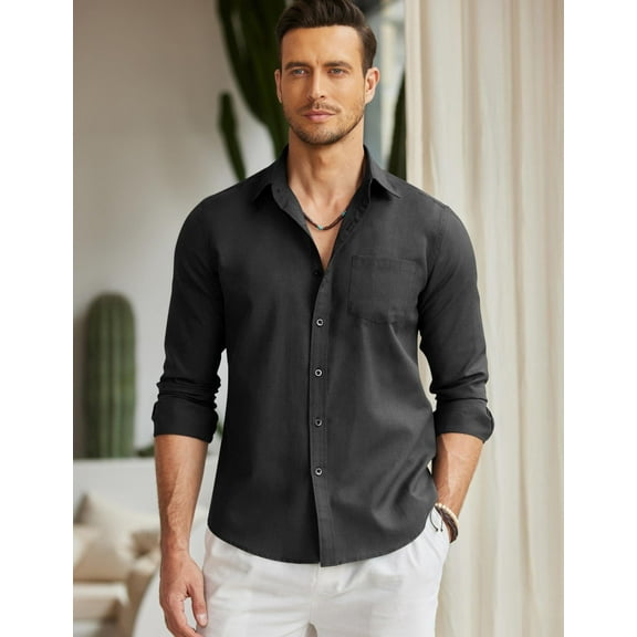 COOFANDY Mens Cotton Twill Oxford Dress Shirts Long Sleeve Button Down Chambray Shirt