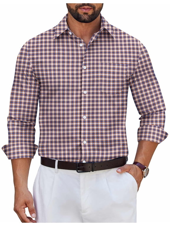 Men's Long Sleeve Button Down Shirts Casual Untucked Dress Shirt Business Formal Shirts