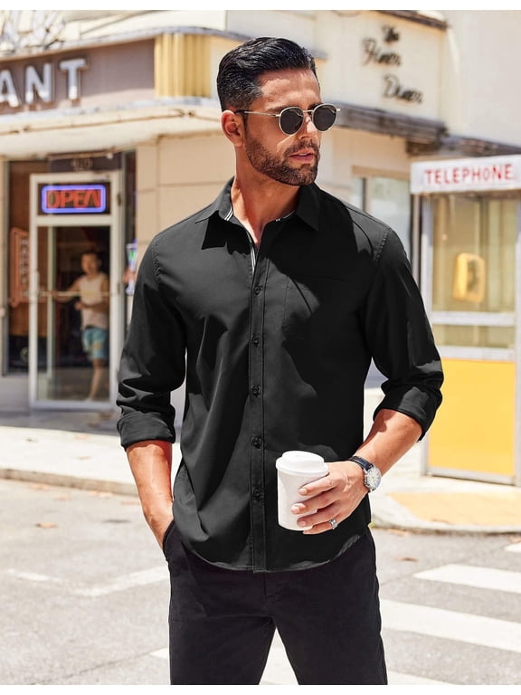 Men's Long Sleeve Casual Button Down Shirts Untucked Shirts for Men Regular Fit Dress Shirt