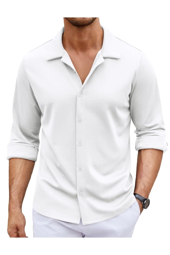 Men's Long Sleeve Button Down Wrinkle Free Dress Shirt Business Casual Untucked Stretch Muscle Fit Shirts