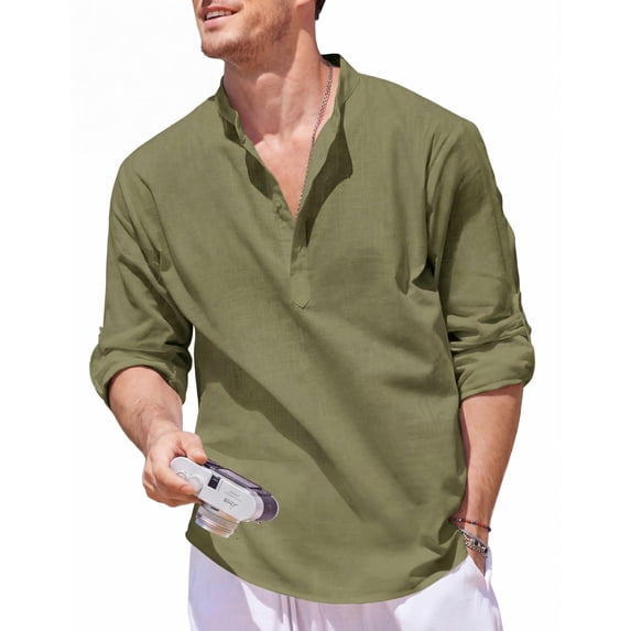 COOFANDY Men's Long Sleeve Cotton Linen Henley T-Shirt - Hippie Casual Beach Tee
