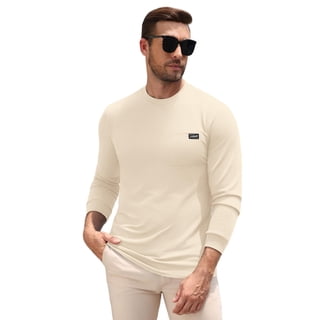 COOFANDY Men's Long-Sleeve Crewneck T-Shirt with Pocket, Casual Soft Stretch Tee, Casual Cotton Jersey