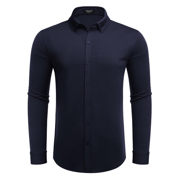 COOFANDY Men's Long Sleeve Dress Shirt Casual Button Down Shirts Wrinkle Free Untucked Shirt Blue/Purple L