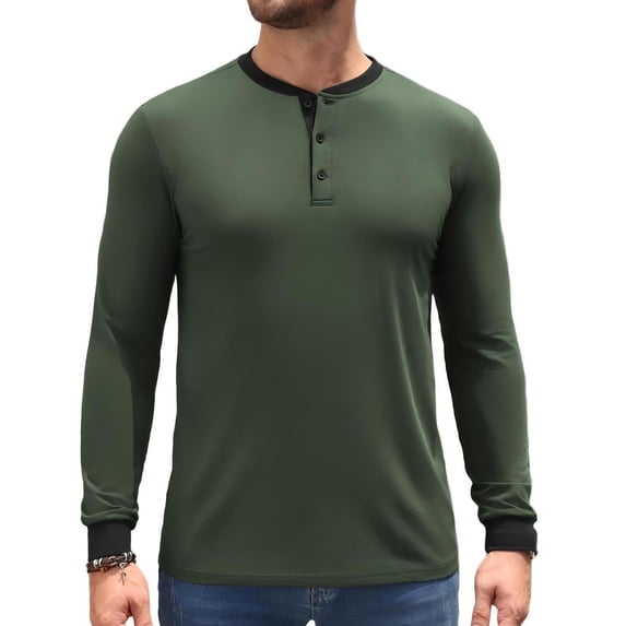 COOFANDY Men's Long-Sleeve Henley Shirt, Casual Button Down Cotton T-Shirt, Basic Crew Neck Top for Daily Wear