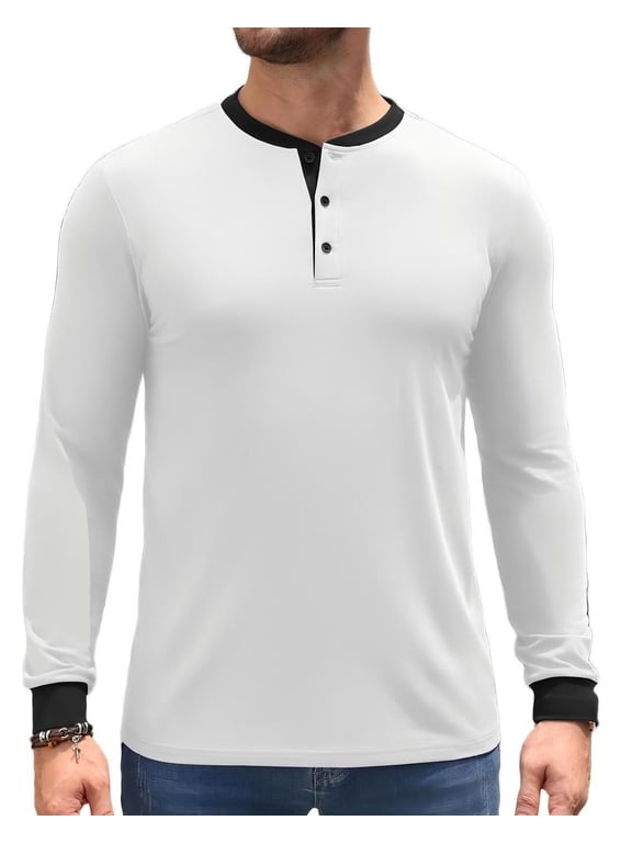Men's Long-Sleeve Henley Shirt, Casual Button Down Cotton T-Shirt, Basic Crew Neck Top for Daily Wear