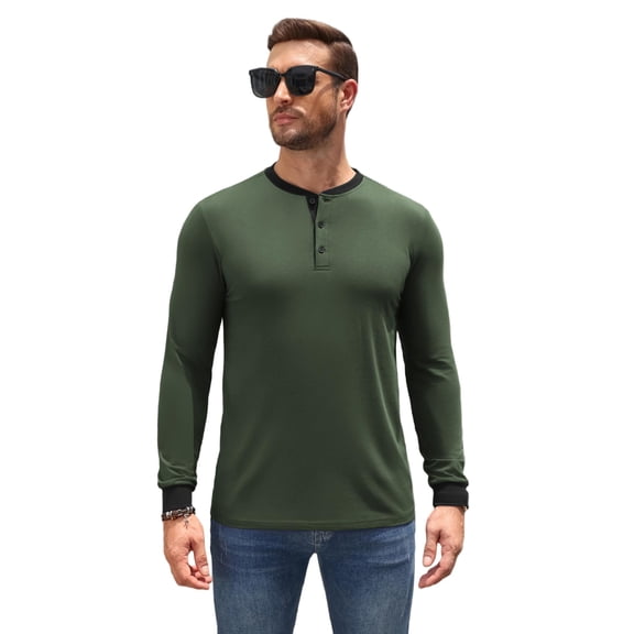 COOFANDY Men's Long-Sleeve Henley Shirt, Casual Button Down Cotton T-Shirt, Basic Crew Neck Top for Daily Wear