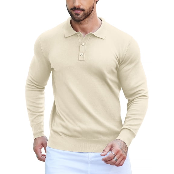 COOFANDY Men's Long Sleeve Knit Polo Shirt, Slim Fit, Solid Color Polo Shirt