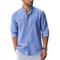 thumbnail image 1 of COOFANDY Men's Casual Button Down Shirt Collarless Dress Shirt Long Sleeve Oxford Shirts, 1 of 7