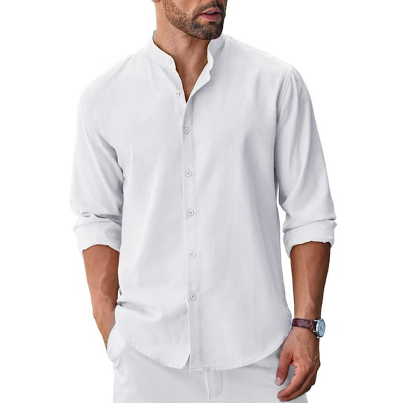 COOFANDY Men's Long Sleeve Oxford Dress Shirts Chambray Button Down Shirt Casual Band Collar Shirts