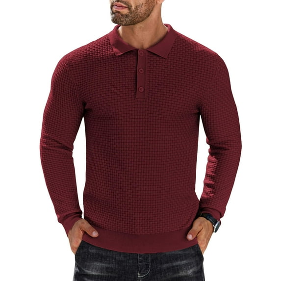 COOFANDY Men's Long Sleeve Lightweight Knit Polo Shirt - Fashion Casual Collared T-Shirt Sweater