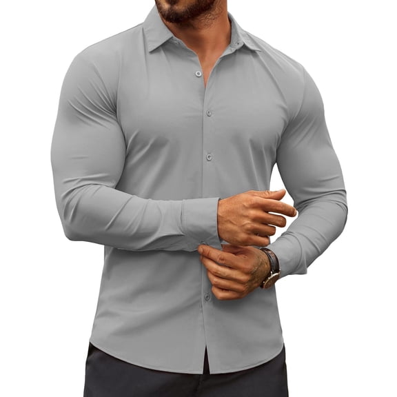 COOFANDY Men's Long Sleeve Shirts Casual Big and Tall Wrinkle Free Dress Shirt Muscle Fit Shirt