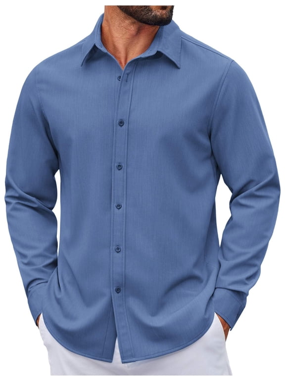 Men's Long Sleeve Shirts Casual Button Down Shirts for Men Fitted Dress Shirt