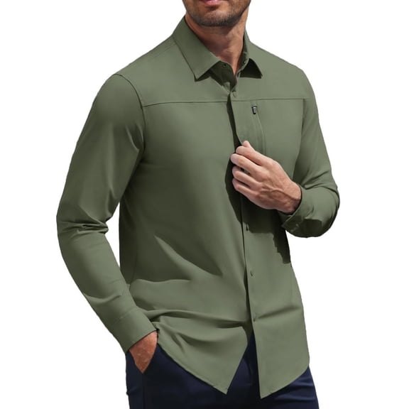 COOFANDY Men's Long Sleeve Button Up Shirts | Lightweight UPF 50 Snap Button Hiking Top, Breathable & Stretchy for Casual, Business, and Outdoor Wear
