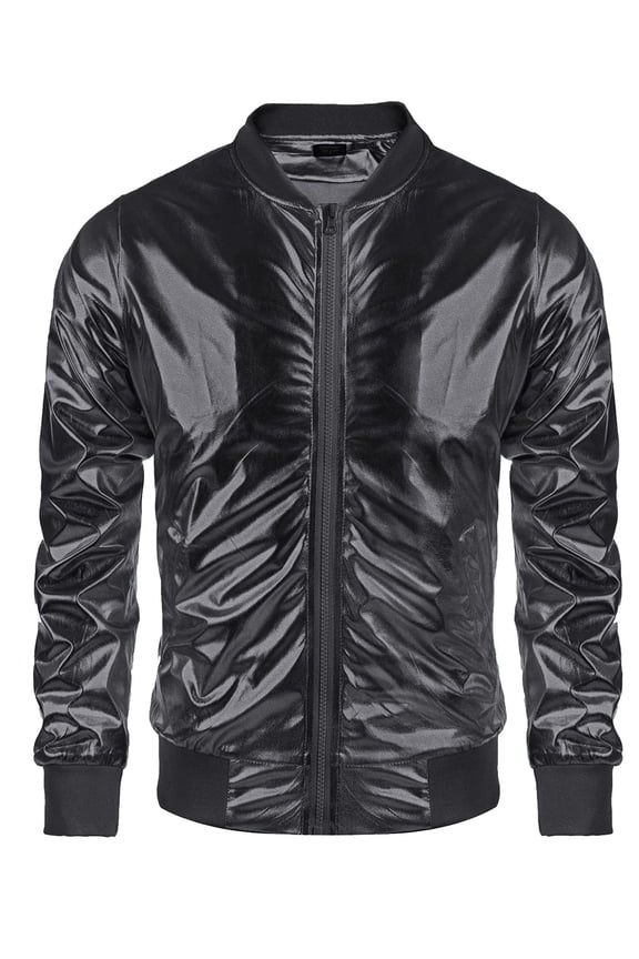 Men's Metallic Jacket 78S Disco Dance Party Costume Shiny Varsity Zipper Baseball Bomber Jacket
