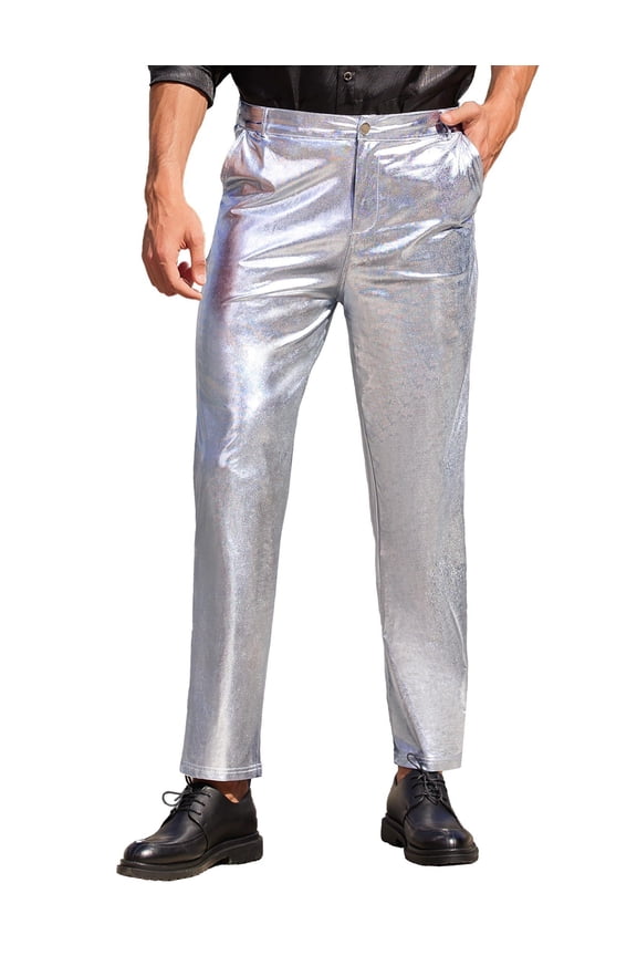 Men's Metallic Shiny Pants Night Club Pants 70s 80s 90s Disco Pant Party Dance Straight Leg Trousers