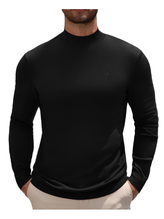 Men's Mock Neck Sweater, Slim Fit Fine Knit Pullover, Soft Lightweight Turtleneck Style Long Sleeve Casual Thermal Shirt for Fall Winter