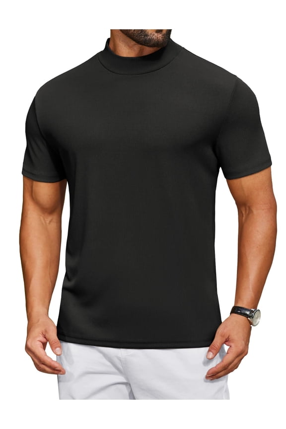 Men's Mock Neck T-Shirt Short Sleeve Casual Basic Tops Half Turtleneck Pullover Solid Tee