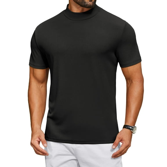 COOFANDY Men's Mock Neck T-Shirt Short Sleeve Casual Basic Tops Half Turtleneck Pullover Solid Tee