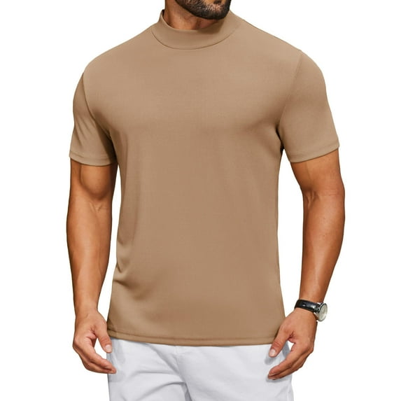 COOFANDY Mens Mock Turtle Neck Shirts Ribbed Short Sleeve Pullover Tops Basic Layered T-Shirts
