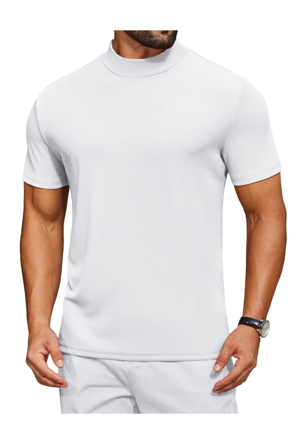 Mens Mock Neck Shirts Casual Short Sleeve Basic T-Shirts Regular Fit Pullover Tees