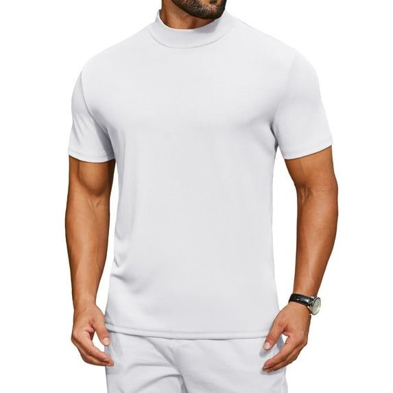 COOFANDY Mens Mock Neck Shirts Casual Short Sleeve Basic T-Shirts Regular Fit Pullover Tees