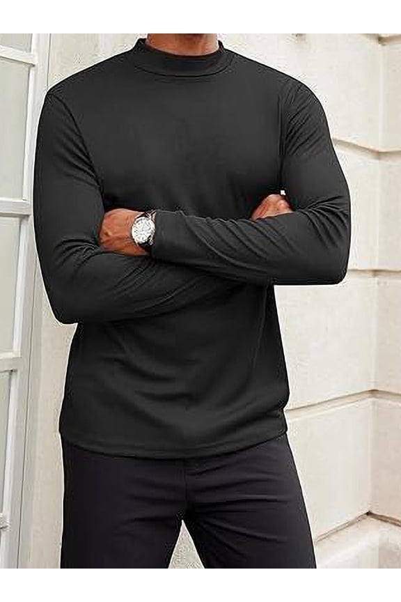 Men's Mock Turtleneck Long Sleeve Shirts Slim Fit Basic T-Shirt Lightweight Ribbed Pullover Sweater