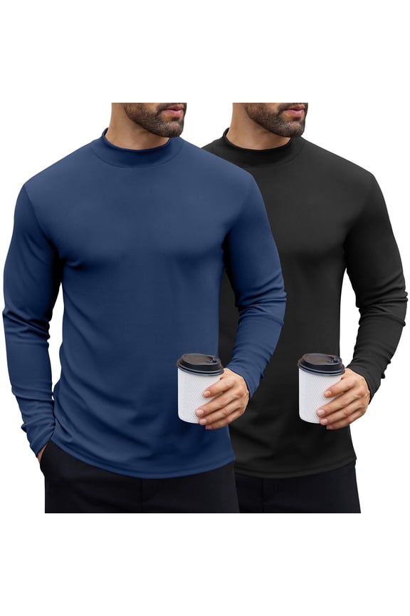 Men's Mock Turtleneck Long Sleeve Shirts Slim Fit Basic T-Shirt Lightweight Ribbed Pullover Sweater